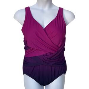 Lands End Violet Rose to Navy Ombre SlenderSuit with Crossing Bands size 18W